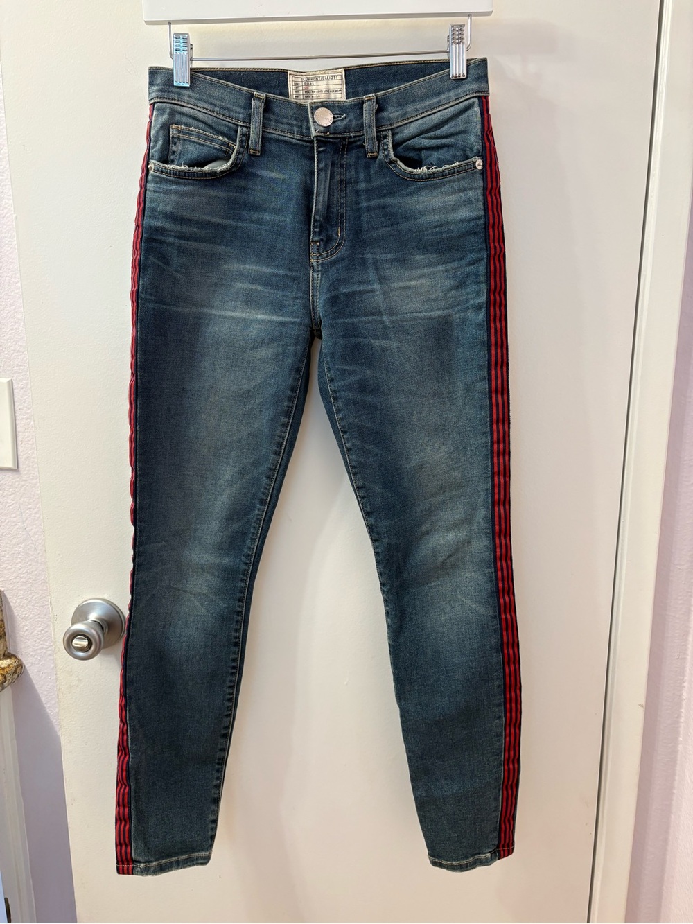 CURRENT/ELLIOTT The High Waist Stiletto Jeans WOMENS 25 Powell Red Stripe NWT - Picture 3 of 10